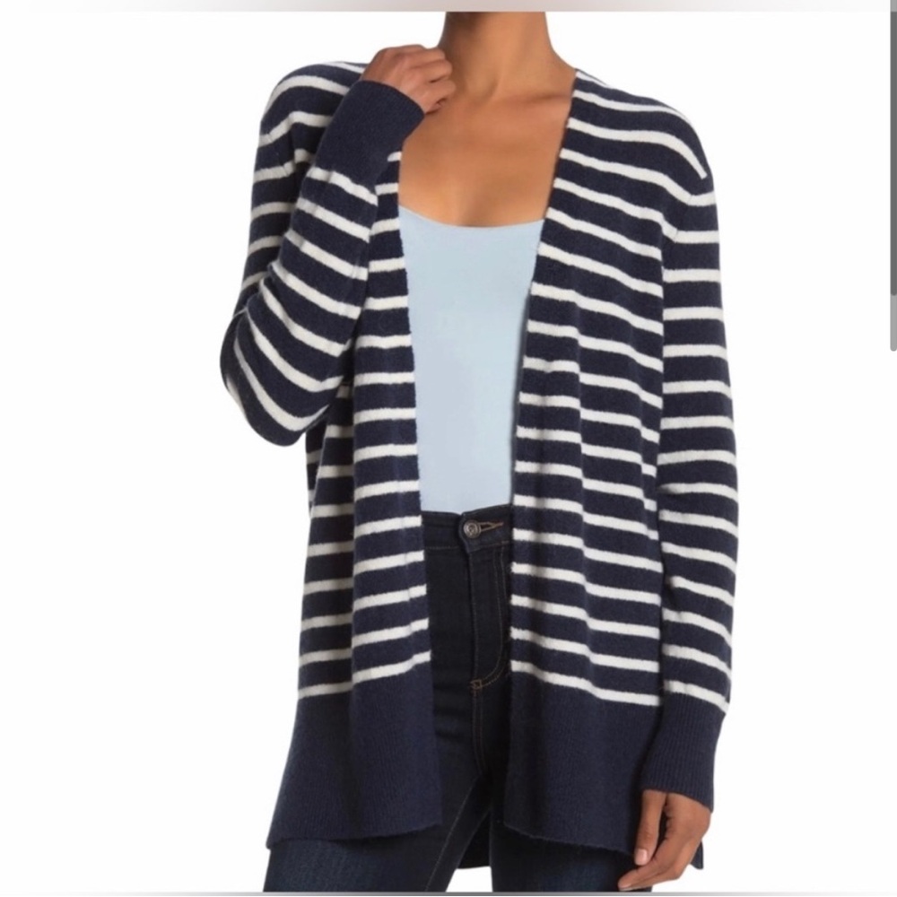 Madewell Cozy Walker Blue White Striped Alpaca Cardigan Open Front Size Medium
